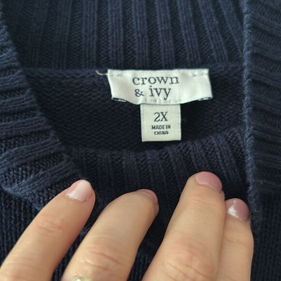 Crown & Ivy Fun Navy 3D Dot Multicolored Long Sleeve Sweater NWT Size 2X - Picture 3 of 4